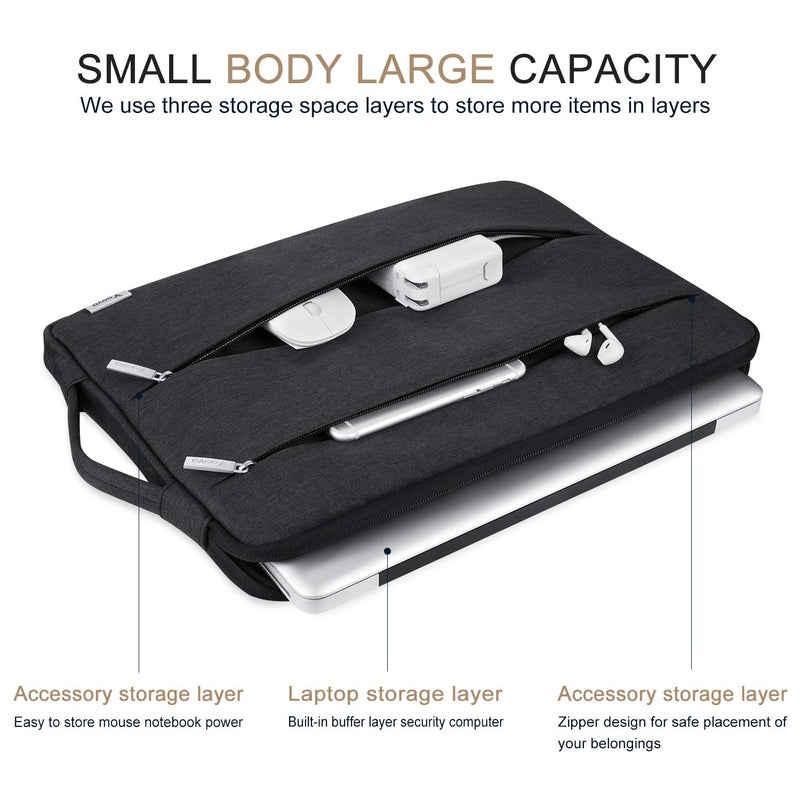 Voova 13 13.6 Inch Laptop Sleeve Case Compatible with MacBook Air 13 M1/M2/M3/M4 2020-2025, MacBook Pro 13/14, IPad Air/Pro 13, Waterproof Slim Computer Bag Cover with Handle, Black - Image 2